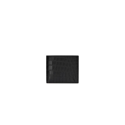 YSL tiny cassandre wallet in crocodile embossed matte leather